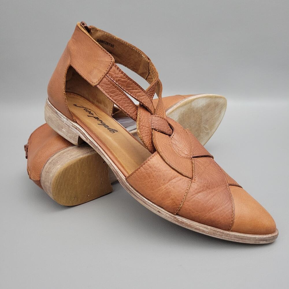 Free People Tan Leather Braided Cutout Sandals